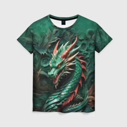 Женская футболка 3D Дракон изумрудного цвета 