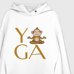 Худи с принтом Йога - обезьяна для женщины, вид на модели спереди №2. Цвет основы: белый
