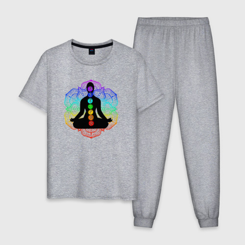 Мужская пижама хлопок с принтом Символ йоги - символы чакры, вид спереди #2