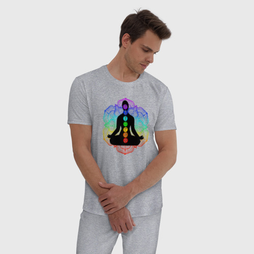 Мужская пижама хлопок с принтом Символ йоги - символы чакры, фото на моделе #1