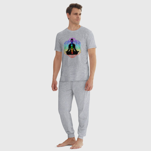 Мужская пижама хлопок с принтом Символ йоги - символы чакры, вид сбоку #3