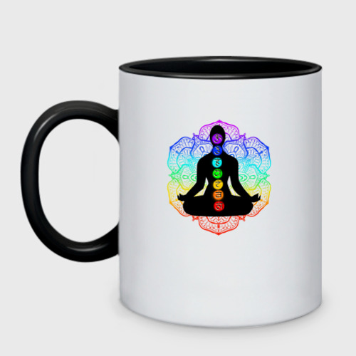 Кружка двухцветная с принтом Символ йоги - символы чакры, вид спереди #2