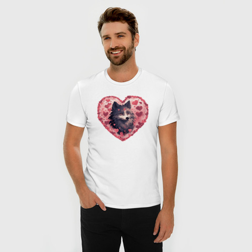 Мужская футболка хлопок Slim Влюбленный волк, цвет белый - фото 3