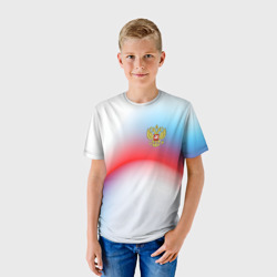 Детская футболка 3D Герб России на фоне абстрактного триколора - фото 2