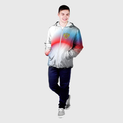 Мужская куртка 3D Герб России на фоне абстрактного триколора - фото 2