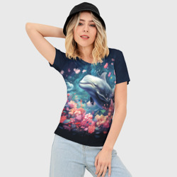 Женская футболка 3D Slim Фантазийный кит белуха под водой - фото 2