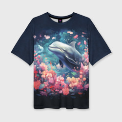 Женская футболка oversize 3D Фантазийный кит белуха под водой
