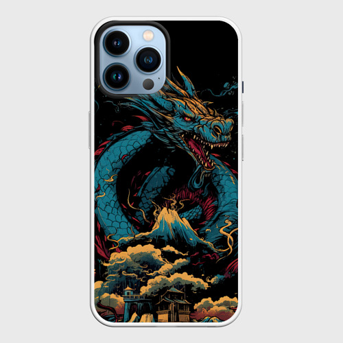 Чехол для iPhone 14 Pro Max с принтом Дракон искрящихся сосулек 2024, вид спереди №1