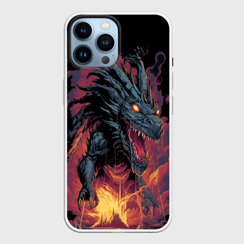 Чехол для iPhone 14 Pro Max с принтом Дракон серебряных морозов 2024, вид спереди №1
