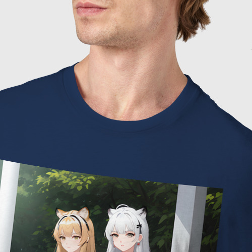 Мужская футболка хлопок Аниме девушки в полный рост, цвет темно-синий - фото 6