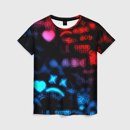 Женская футболка 3D Lil peep neon rap music, цвет 3D печать