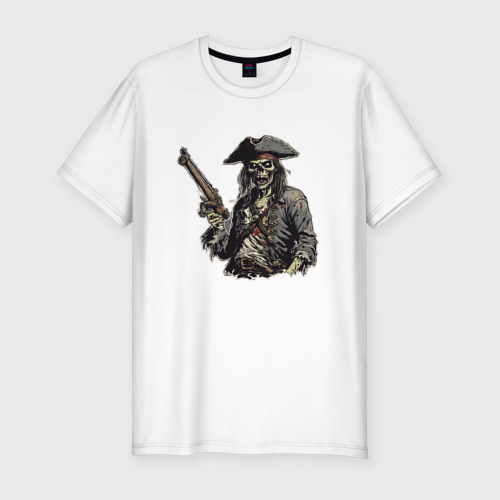Мужская футболка приталенная из хлопка с принтом Призрачный пират, вид спереди №1