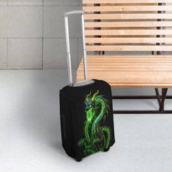 Чехол для чемодана 3D Светящийся зеленый дракон   2024 - фото 2