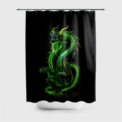 Штора 3D для ванной Светящийся зеленый дракон   2024