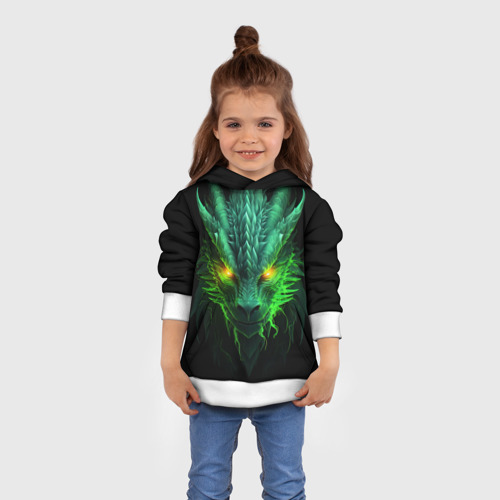 Детская толстовка 3D Светящийся зеленый дракон  2024, цвет белый - фото 4