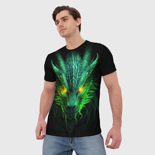 Мужская футболка 3D Светящийся зеленый дракон  2024, цвет 3D печать - фото 3