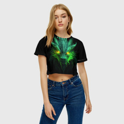 Женская футболка Crop-top 3D Светящийся зеленый дракон  2024 - фото 2