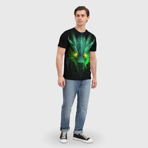 Мужская футболка 3D Светящийся зеленый дракон  2024, цвет 3D печать - фото 5