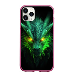 Чехол для iPhone 11 Pro Max матовый Светящийся зеленый дракон  2024