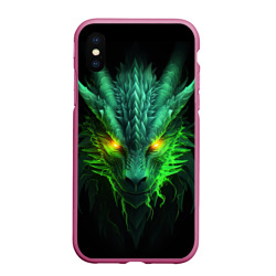 Чехол для iPhone XS Max матовый Светящийся зеленый дракон  2024