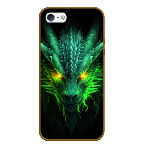 Чехол для iPhone 5/5S матовый Светящийся зеленый дракон  2024, цвет коричневый