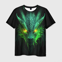 Мужская футболка 3D Светящийся зеленый дракон  2024