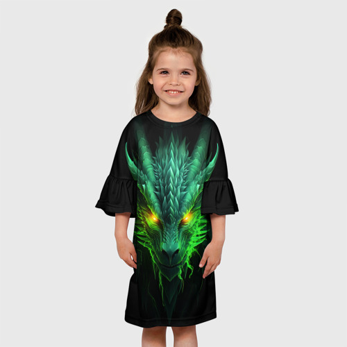 Детское платье 3D Светящийся зеленый дракон  2024, цвет 3D печать - фото 4