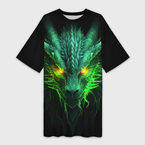 Платье-футболка 3D Светящийся зеленый дракон  2024, цвет 3D печать