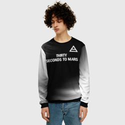 Мужской свитшот 3D Thirty Seconds to Mars glitch на темном фоне посередине - фото 2