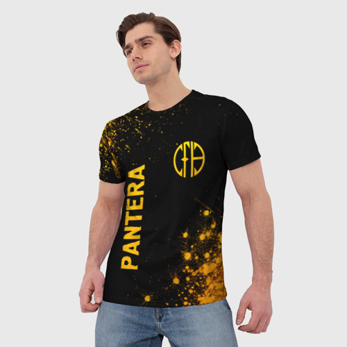 Мужская футболка 3D Pantera - gold gradient вертикально, цвет 3D печать - фото 3