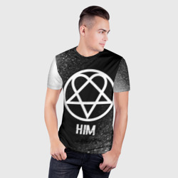 Мужская футболка 3D Slim HIM glitch на темном фоне - фото 2