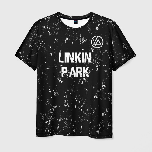 Мужская футболка с принтом Linkin Park glitch на темном фоне посередине, вид спереди №1