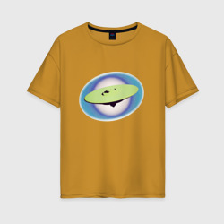 Женская футболка хлопок Oversize НЛО в космосе