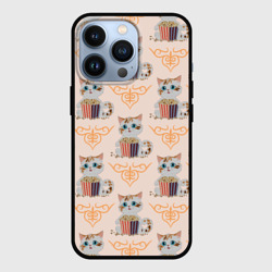 Чехол для iPhone 13 Pro Котенок с попкорном и сердечко завитушка