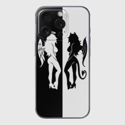 Чехол для iPhone 15 Pro силиконовый с защитой камеры Ангел и Демон - секси добро и зло