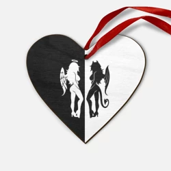 Деревянная игрушка Сердце Ангел и Демон - секси добро и зло