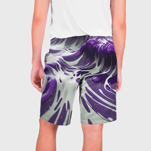Мужские шорты 3D с принтом Бело-фиолетовая краска, вид сзади #1