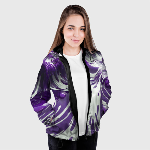 Женская куртка 3D с принтом Бело-фиолетовая краска, вид сбоку #3