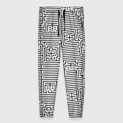 Женские брюки 3D с принтом Лабиринт с иероглифами на белом, вид спереди #2