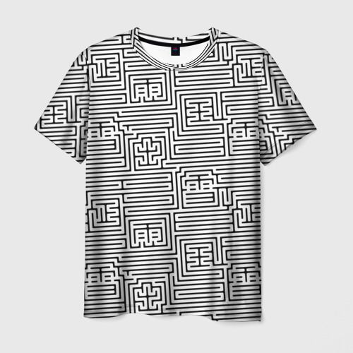 Мужская футболка 3D Лабиринт с иероглифами на белом, цвет 3D печать