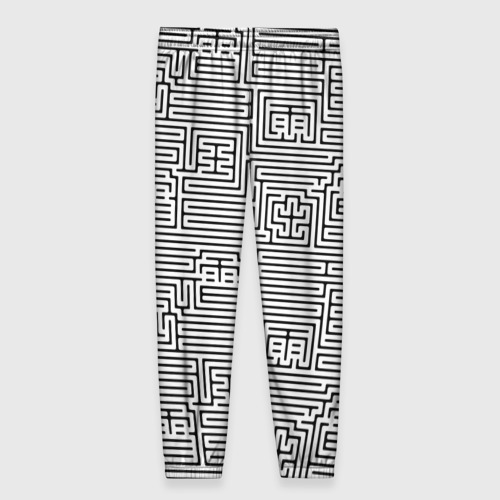 Женские брюки 3D с принтом Лабиринт с иероглифами на белом, вид сзади #1