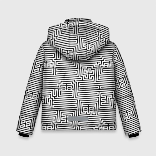 Зимняя куртка для мальчиков 3D с принтом Лабиринт с иероглифами на белом, вид сзади #1