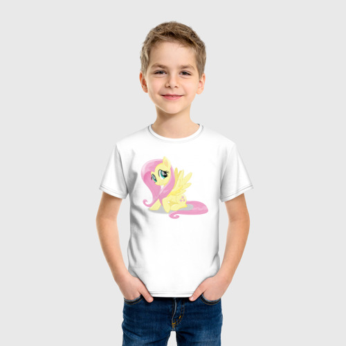 Детская футболка хлопок с принтом Флаттершай из My Little Pony в кино, фото на моделе #1