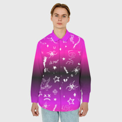 Мужская рубашка oversize 3D Тату Лил Пипа на фиолетовом - фото 2