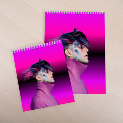 Скетчбук с принтом Lil Peep фиолетовый лук для любого человека, вид спереди №3. Цвет основы: белый