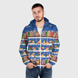 Мужская ветровка 3D Капибара зимой в городе - фото 2