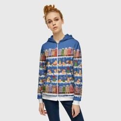 Женская толстовка 3D на молнии Капибара зимой в городе - фото 2