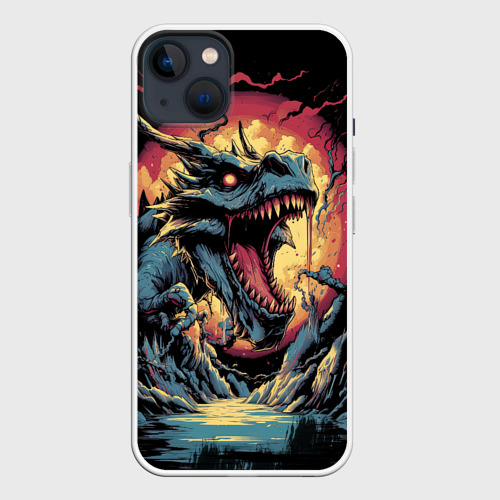 Чехол для iPhone 14 Plus с принтом Мифический зверь на темном фоне, вид спереди №1