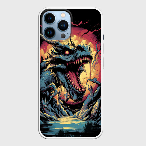 Чехол для iPhone 14 Pro Max с принтом Мифический зверь на темном фоне, вид спереди №1