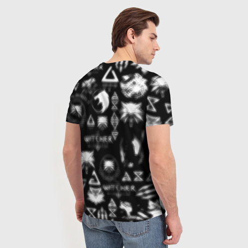 Мужская футболка 3D с принтом Ведьмак логотипы серые, вид сзади #2
